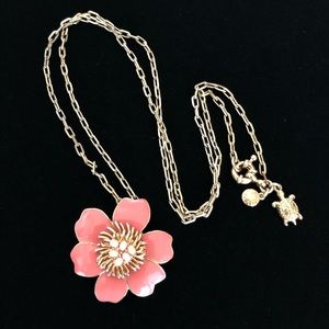 J Crew Enamel Flower Long Necklace Gold Tone 24”